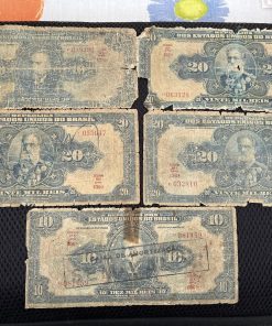 RÉIS = Lote com 5 cédulas antigas de Réis "couro de sapo" = no estado da foto